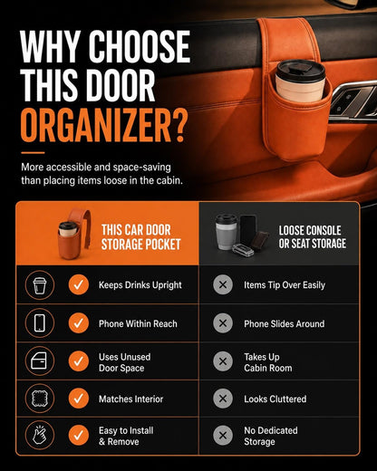 💡 Car Door Side Storage Bag | Drink Cup & Phone Holder, No‐Drill Space‐Saving Car Organiser