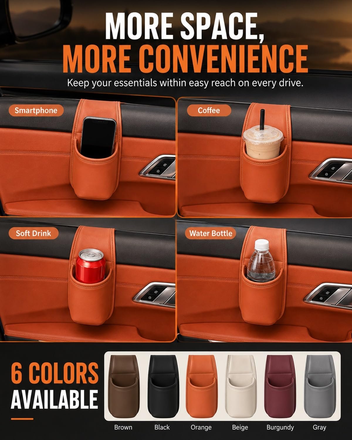 💡 Car Door Side Storage Bag | Drink Cup & Phone Holder, No‐Drill Space‐Saving Car Organiser