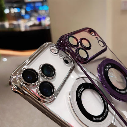 Ultra-Slim Frameless Magnetic Stand Case with Glass Lens Protector for Apple iPhone 17 / 16 / 15 Series