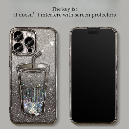 Glitter quicksand milk tea cup mobile iPhone case