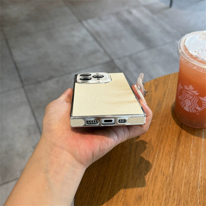 Premium Square Litchi Leather iPhone Case