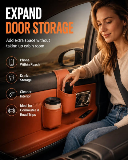 💡 Car Door Side Storage Bag | Drink Cup & Phone Holder, No‐Drill Space‐Saving Car Organiser