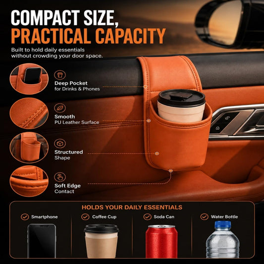 💡 Car Door Side Storage Bag | Drink Cup & Phone Holder, No‐Drill Space‐Saving Car Organiser