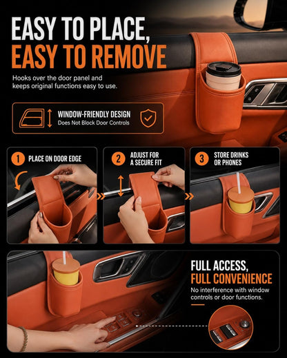 💡 Car Door Side Storage Bag | Drink Cup & Phone Holder, No‐Drill Space‐Saving Car Organiser